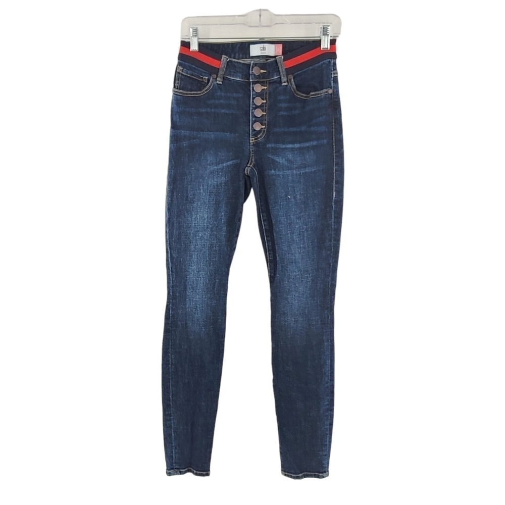 Cabi 3751‎ Simone Skinny Jeans Button Fly Womens Size 2 High Rise Racer Stripe